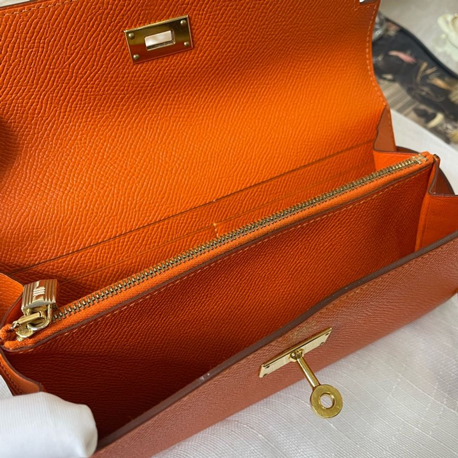 Hermes Kelly to go wallet 銀包 橙色 金扣-15