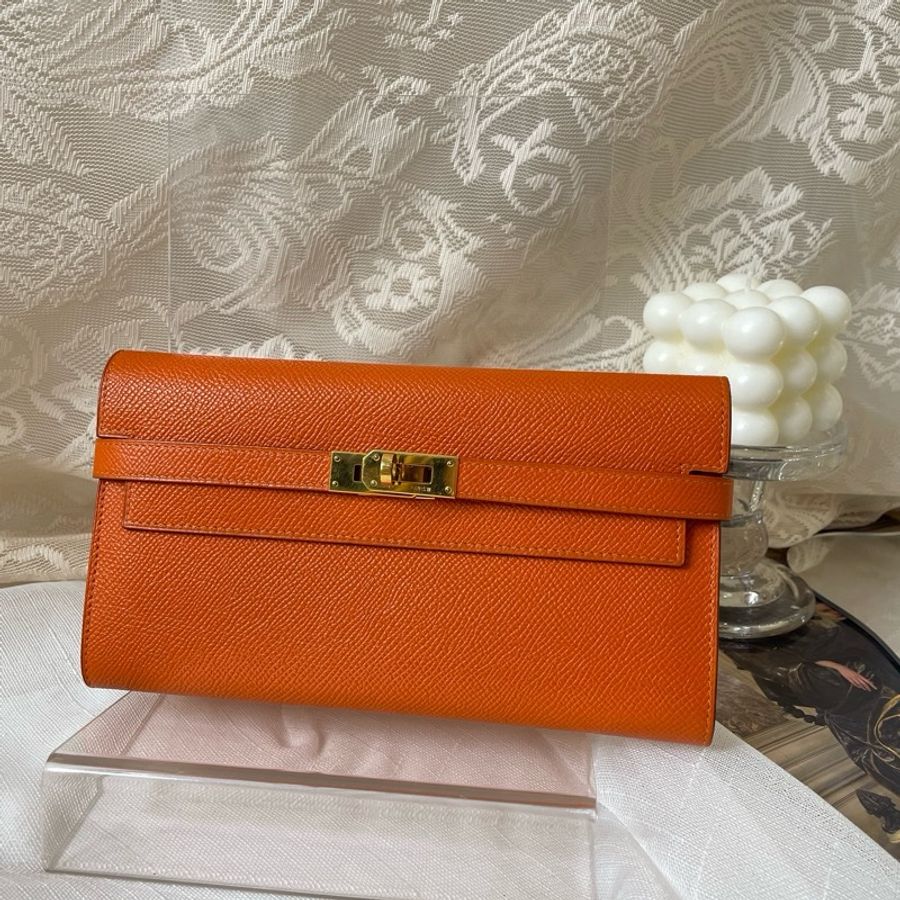 Hermes Kelly to go wallet 銀包 橙色 金扣-17