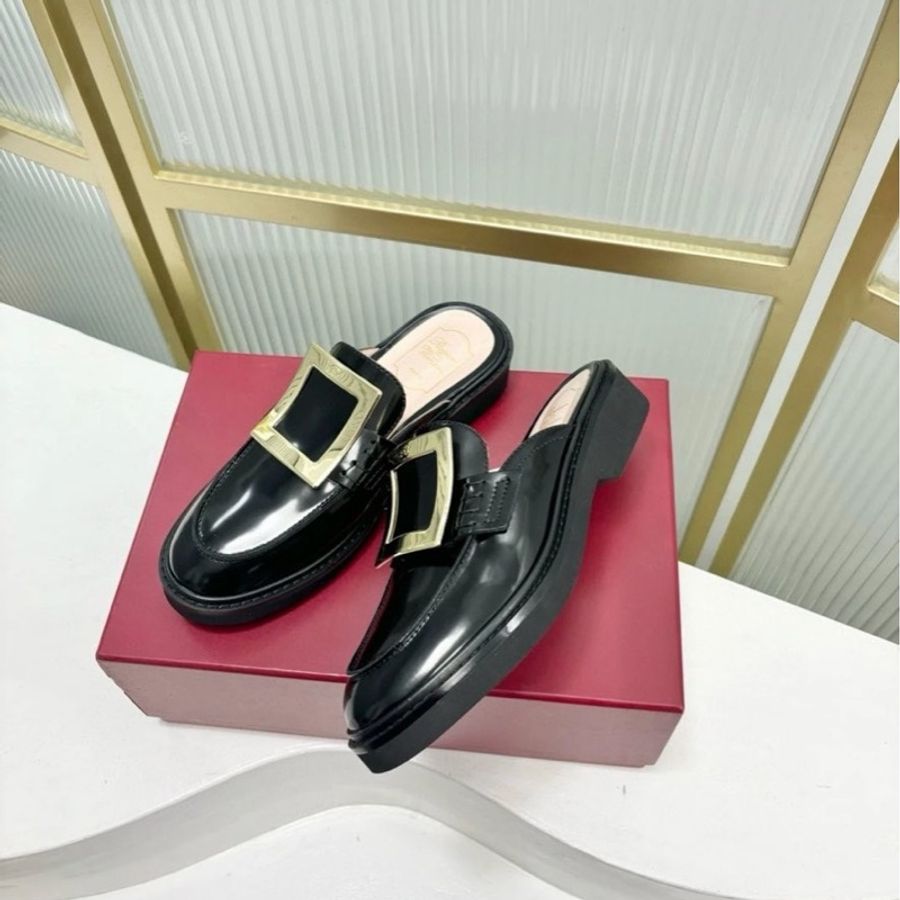 Roger Vivier Viv' Rangers皮革裸跟鞋 黑色-1