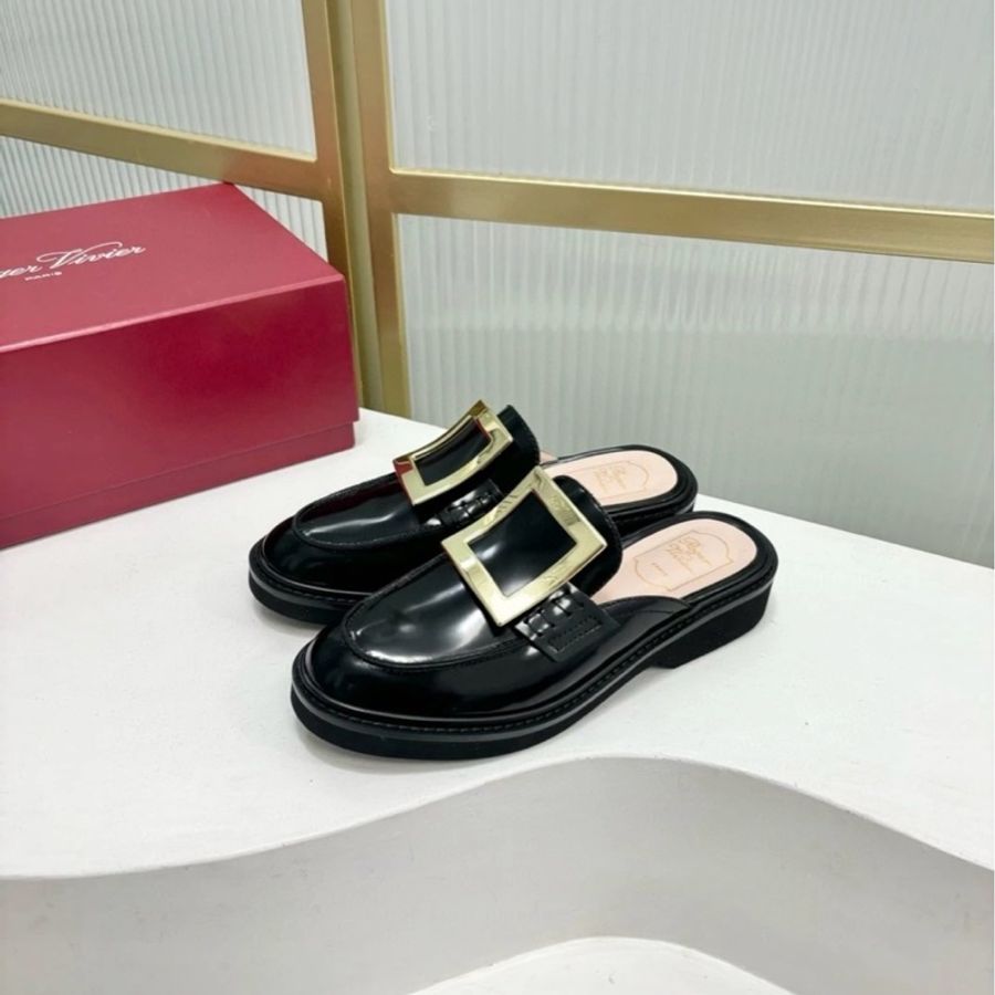 Roger Vivier Viv' Rangers皮革裸跟鞋 黑色-2