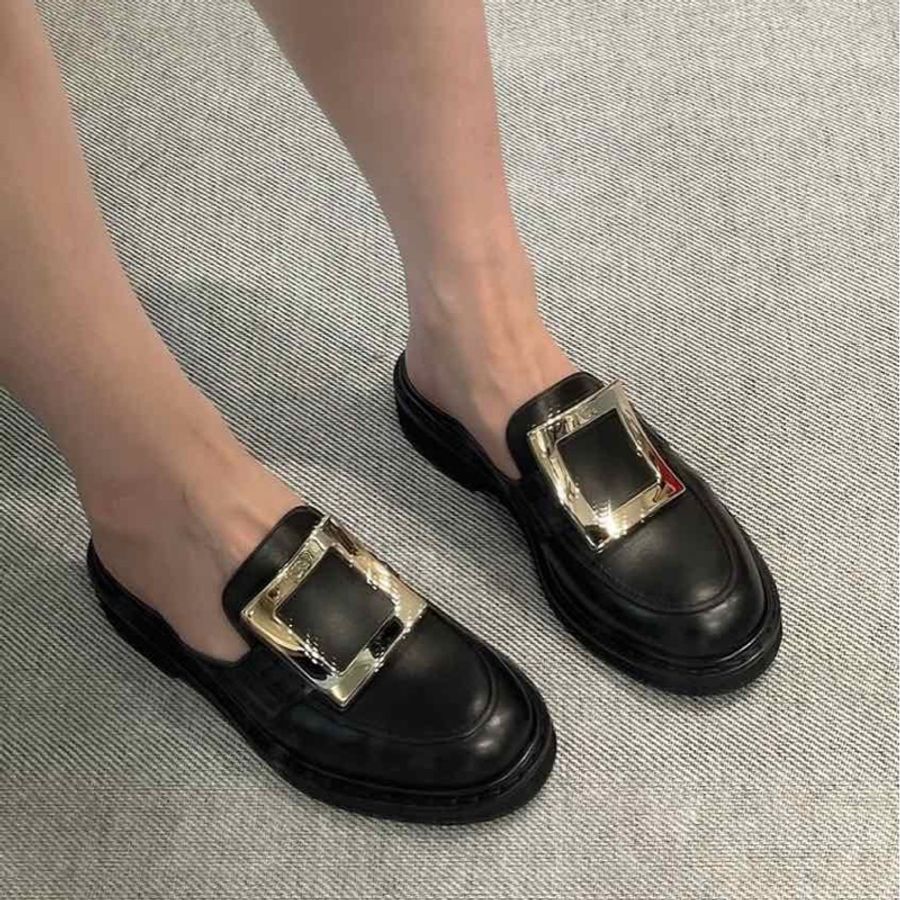 Roger Vivier Viv' Rangers皮革裸跟鞋 黑色-4