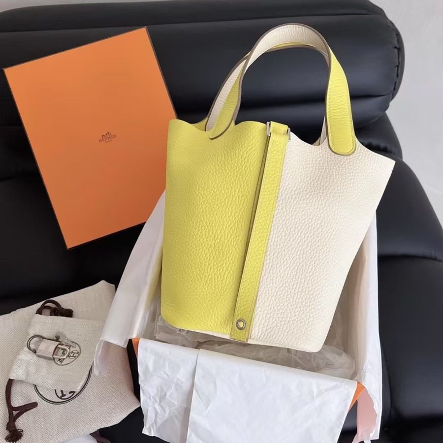 【全新閒置】愛馬仕 Hermes 奶油/檸檬黃18手提包 Y刻 tc皮全模-0