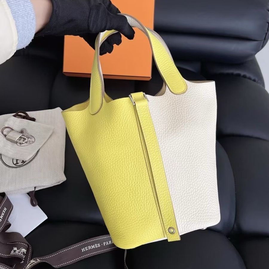 【全新閒置】愛馬仕 Hermes 奶油/檸檬黃18手提包 Y刻 tc皮全模-1