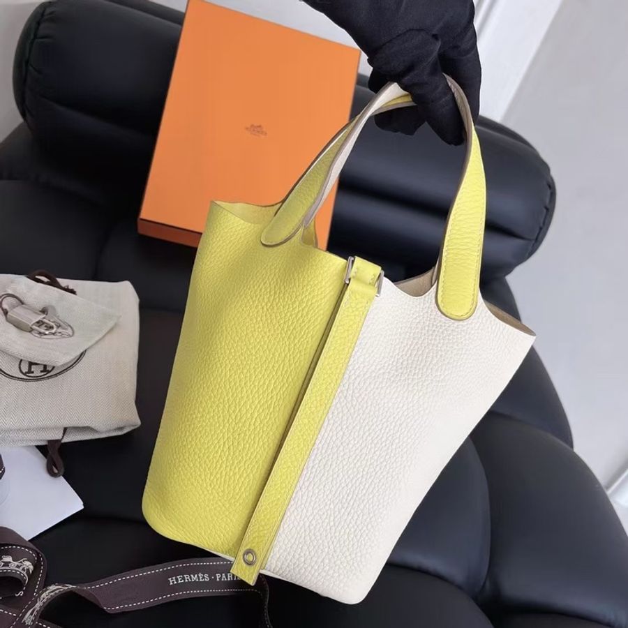 【全新閒置】愛馬仕 Hermes 奶油/檸檬黃18手提包 Y刻 tc皮全模-2