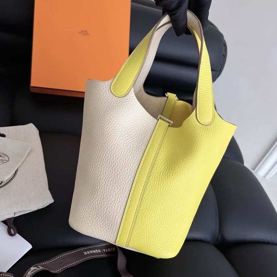 【全新閒置】愛馬仕 Hermes 奶油/檸檬黃18手提包 Y刻 tc皮全模-3