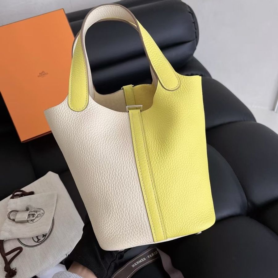 【全新閒置】愛馬仕 Hermes 奶油/檸檬黃18手提包 Y刻 tc皮全模-4
