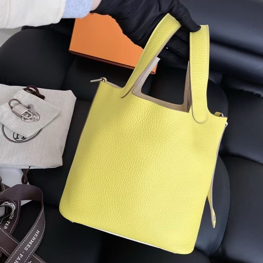【全新閒置】愛馬仕 Hermes 奶油/檸檬黃18手提包 Y刻 tc皮全模-5