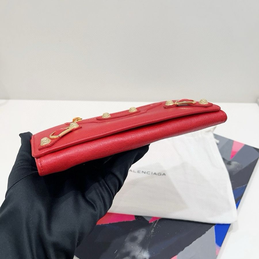 Balenciaga巴黎世家 紅色金扣長銀包-4