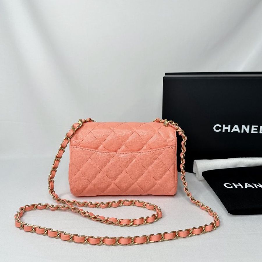CHANEL 25P淡橘荔枝牛迷你口蓋包-1