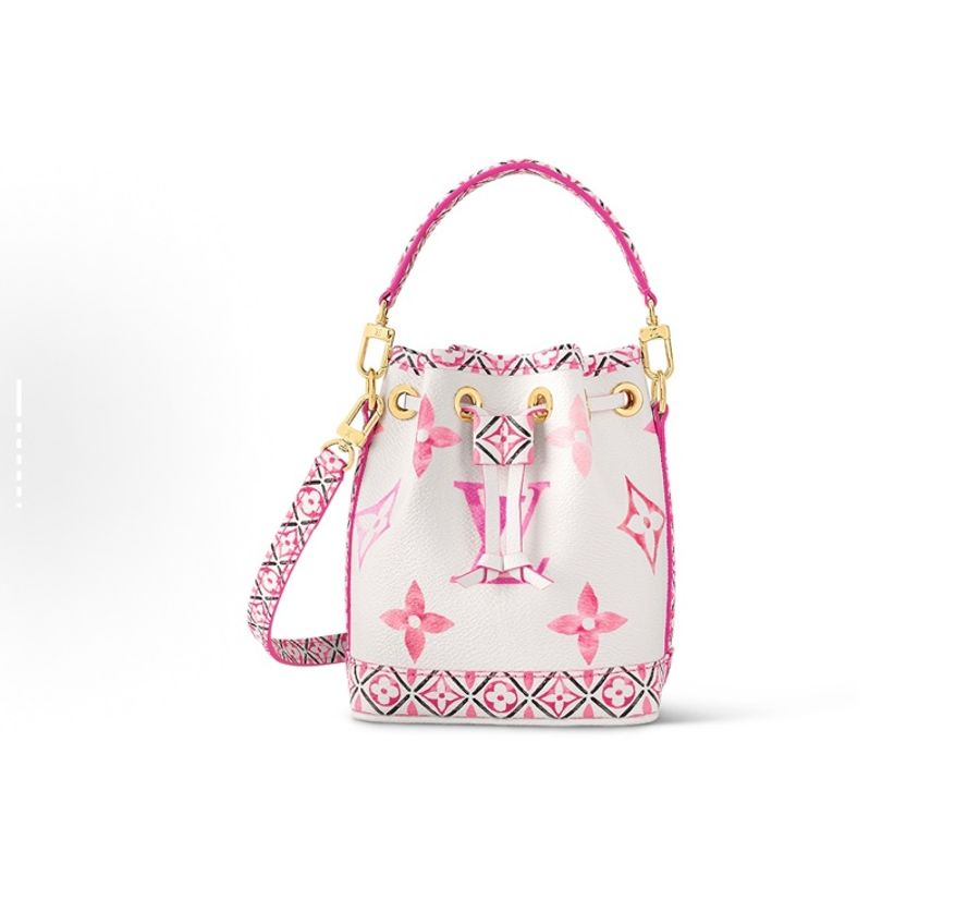 LOUIS VUITTON NOE Nano 夏日限定水彩系列 可拆卸可調節肩帶抽繩開合水桶包 單肩斜挎包 超小號-7