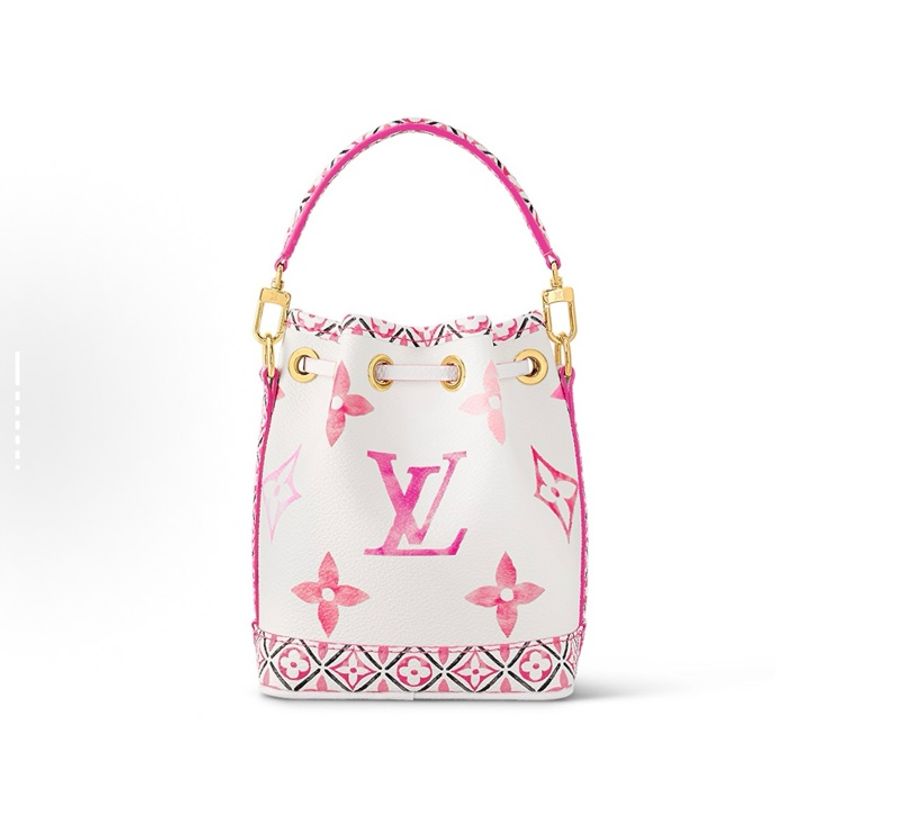 LOUIS VUITTON NOE Nano 夏日限定水彩系列 可拆卸可調節肩帶抽繩開合水桶包 單肩斜挎包 超小號-9