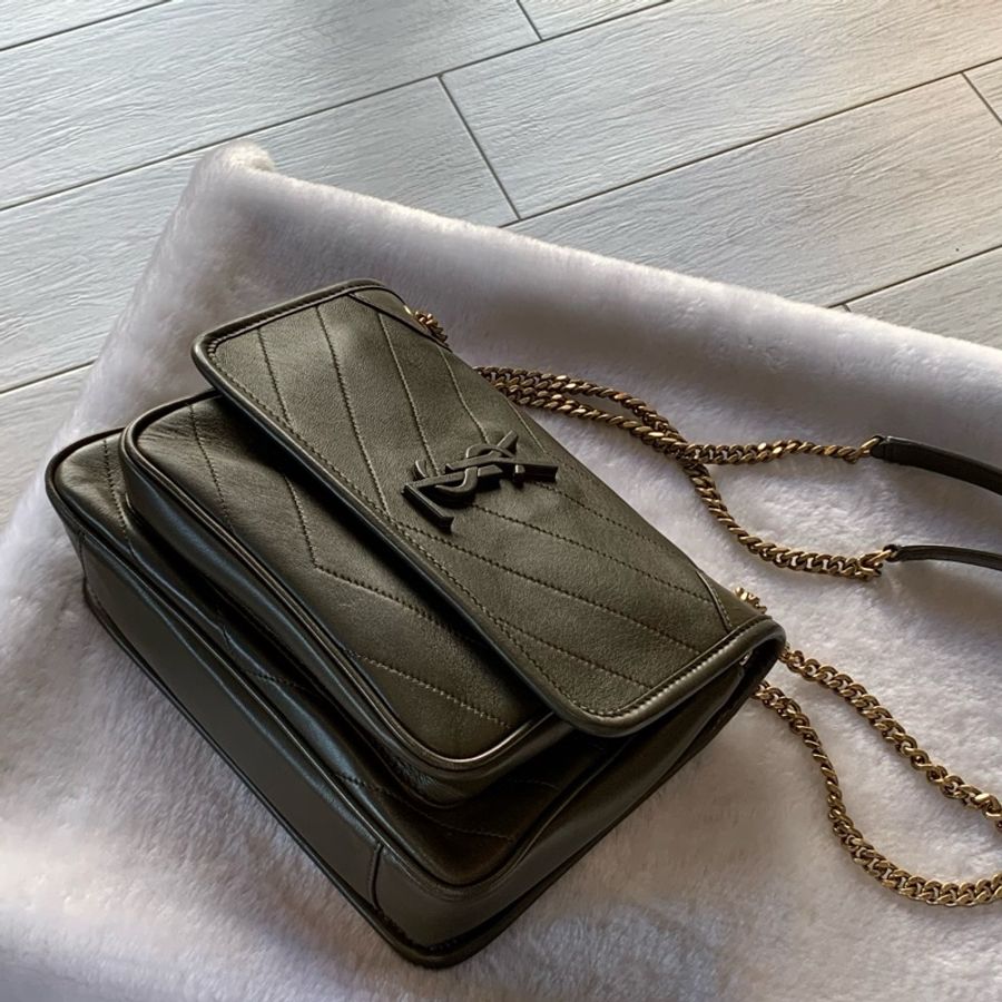【SAINT LAURENT】NIKI BABY 小羊皮肩背/斜背二用包(卡其綠)-11