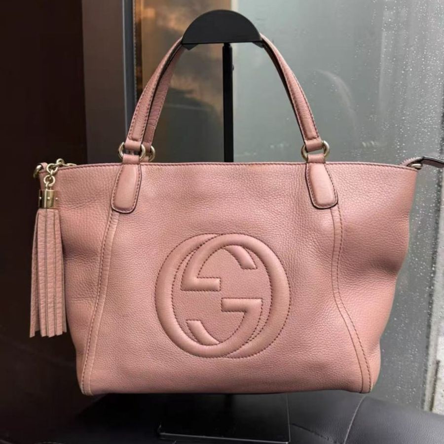 Gucci  totebag 粉色流蘇包 26*13*23cm  99新 配件塵袋-0