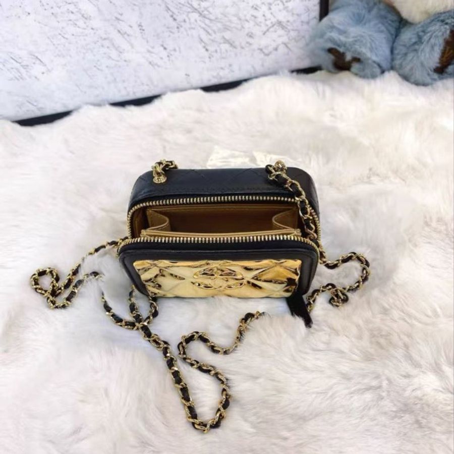 Chanel 21K 鏡面mini 黑金相機包 11*7 全新配件保卡塵袋盒子-2