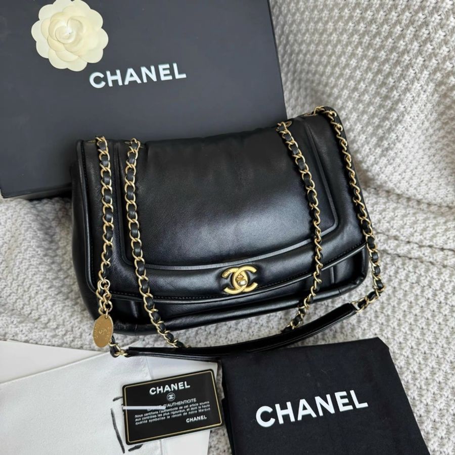 Chanel • 經典 Cf 黑金羊皮金幣泡芙戴妃包 罕見限量款-2