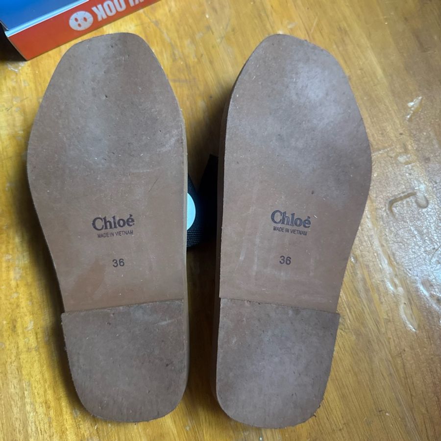 Chloe 拖鞋 36 Chloe’ 蔻依 Woody 棉質織布 平底 拖鞋 黑色-1