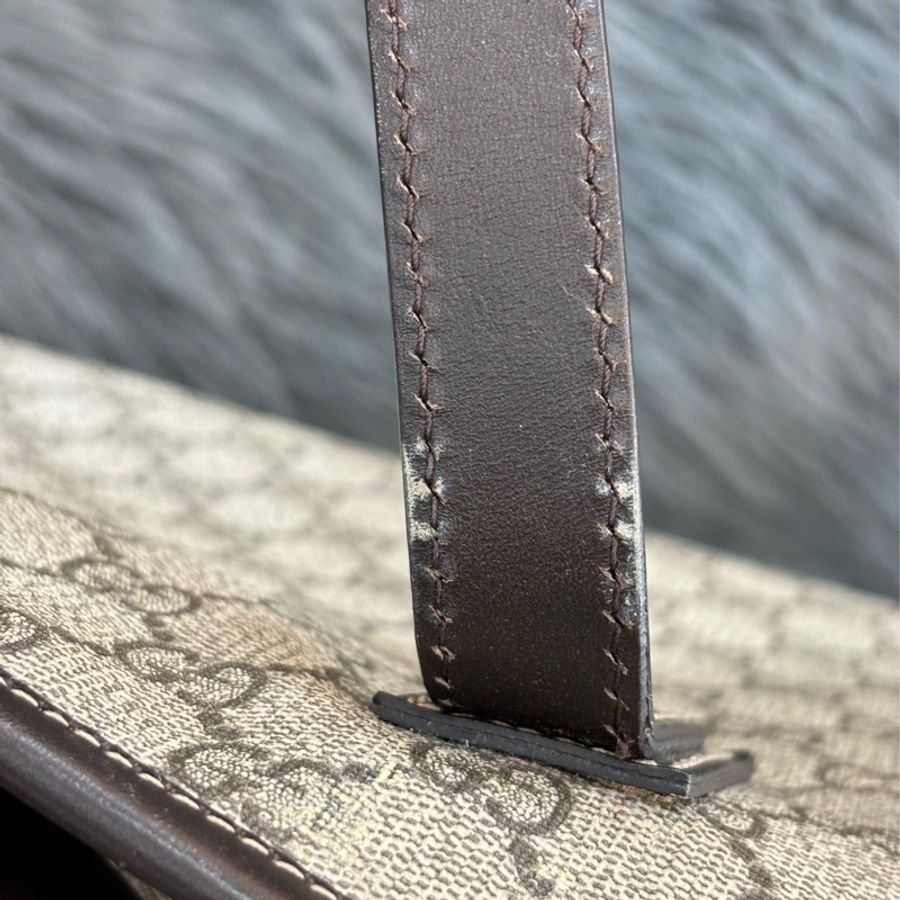 GUCCI 211137 深咖啡 皮革 防水 PVC 拉鍊 肩背包 購物包 托特包 側背包-14