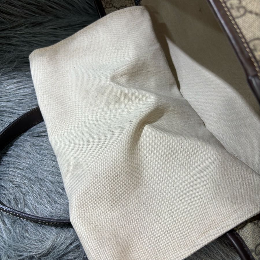 GUCCI 211137 深咖啡 皮革 防水 PVC 拉鍊 肩背包 購物包 托特包 側背包-26