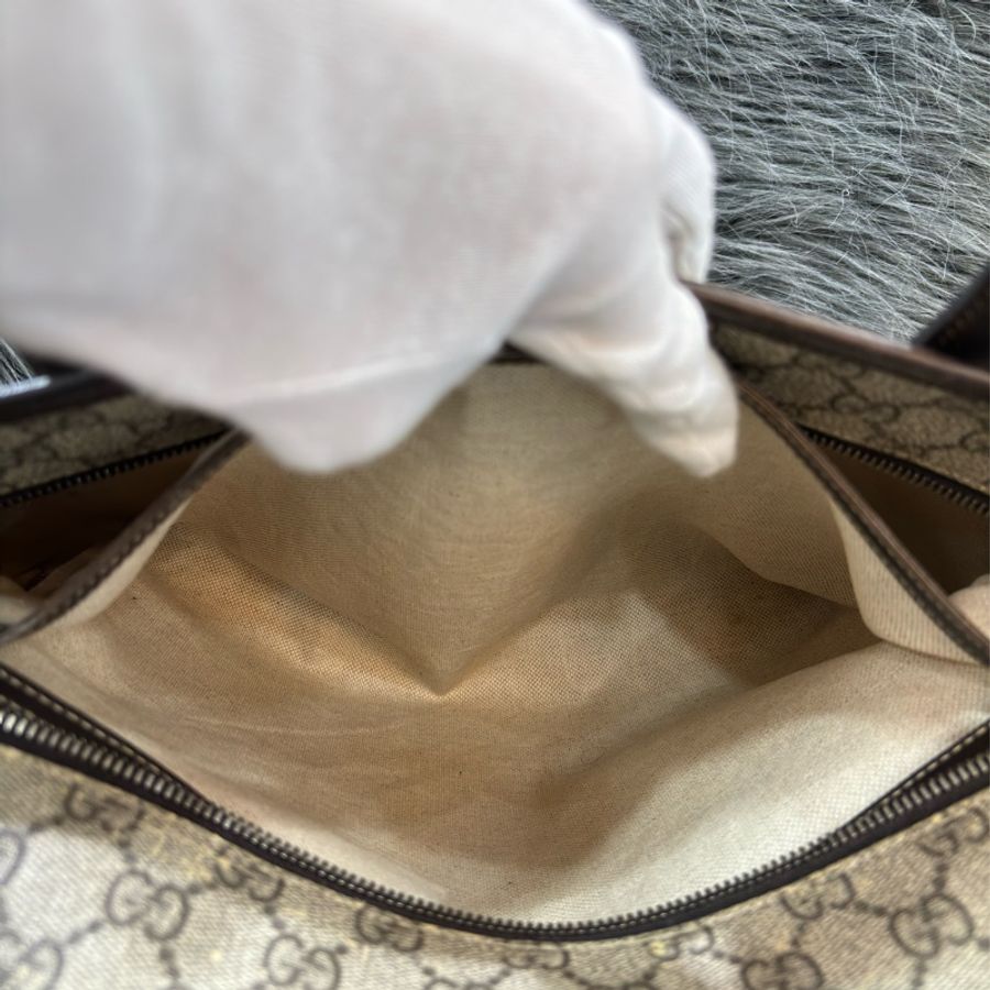 GUCCI 211137 深咖啡 皮革 防水 PVC 拉鍊 肩背包 購物包 托特包 側背包-27