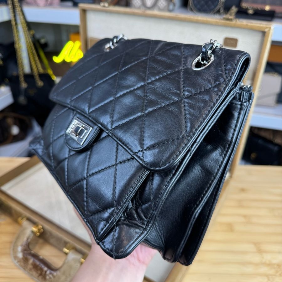 CHANEL vintage方形黑銀2.55釦多層鏈包/特別版🖤超實用空間-5