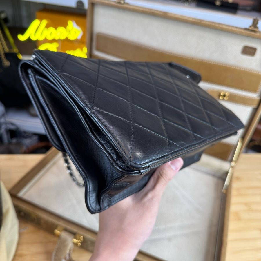 CHANEL vintage方形黑銀2.55釦多層鏈包/特別版🖤超實用空間-9