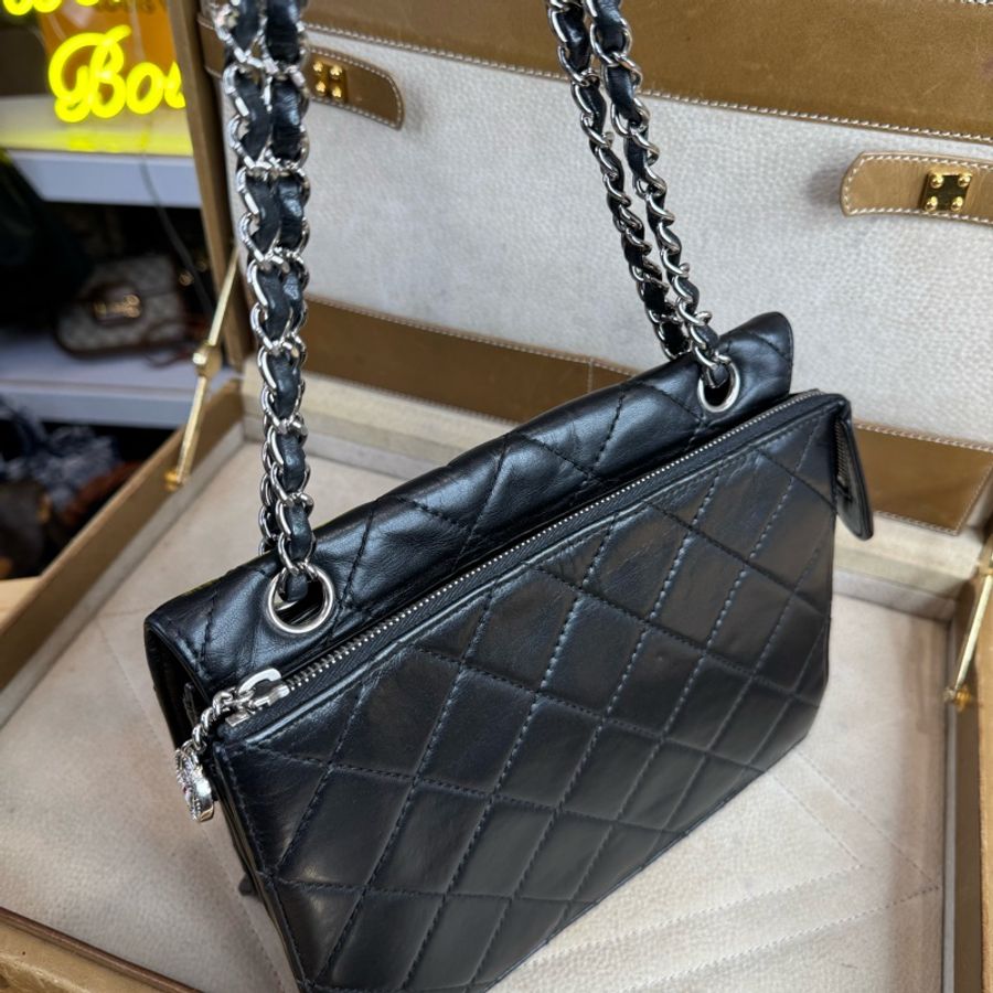 CHANEL vintage方形黑銀2.55釦多層鏈包/特別版🖤超實用空間-11