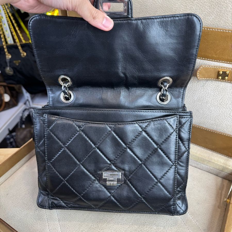 CHANEL vintage方形黑銀2.55釦多層鏈包/特別版🖤超實用空間-20