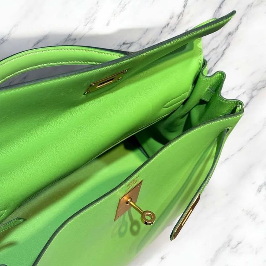 HERMES KIWI綠色 金釦 32CM KELLY-5