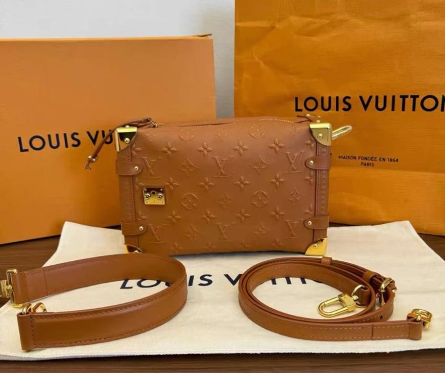 LV SIDE TRUNK 中號焦糖色浮雕軟盒子 芯片款 23.5*16*8.5  99新配件塵袋-1