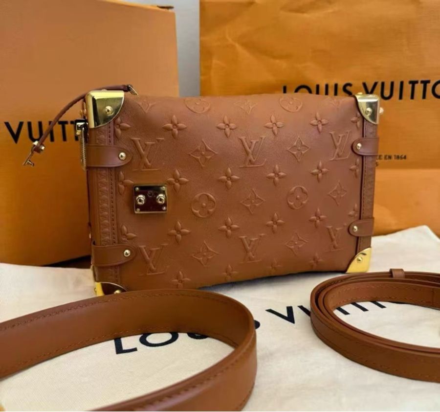 LV SIDE TRUNK 中號焦糖色浮雕軟盒子 芯片款 23.5*16*8.5  99新配件塵袋-2