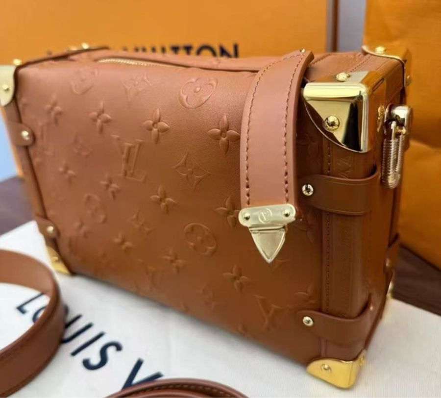 LV SIDE TRUNK 中號焦糖色浮雕軟盒子 芯片款 23.5*16*8.5  99新配件塵袋-7