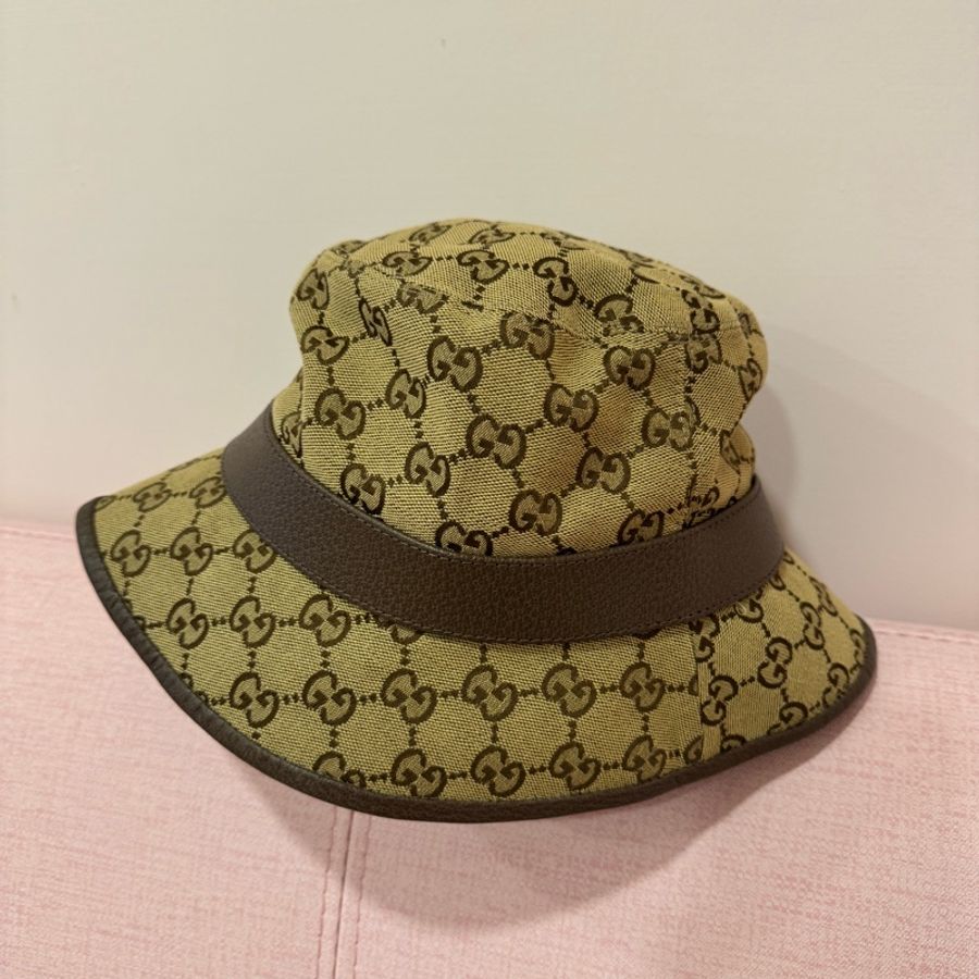 GUCCI 古馳 經典GG LOGO帆布皮革飾邊漁夫帽-7