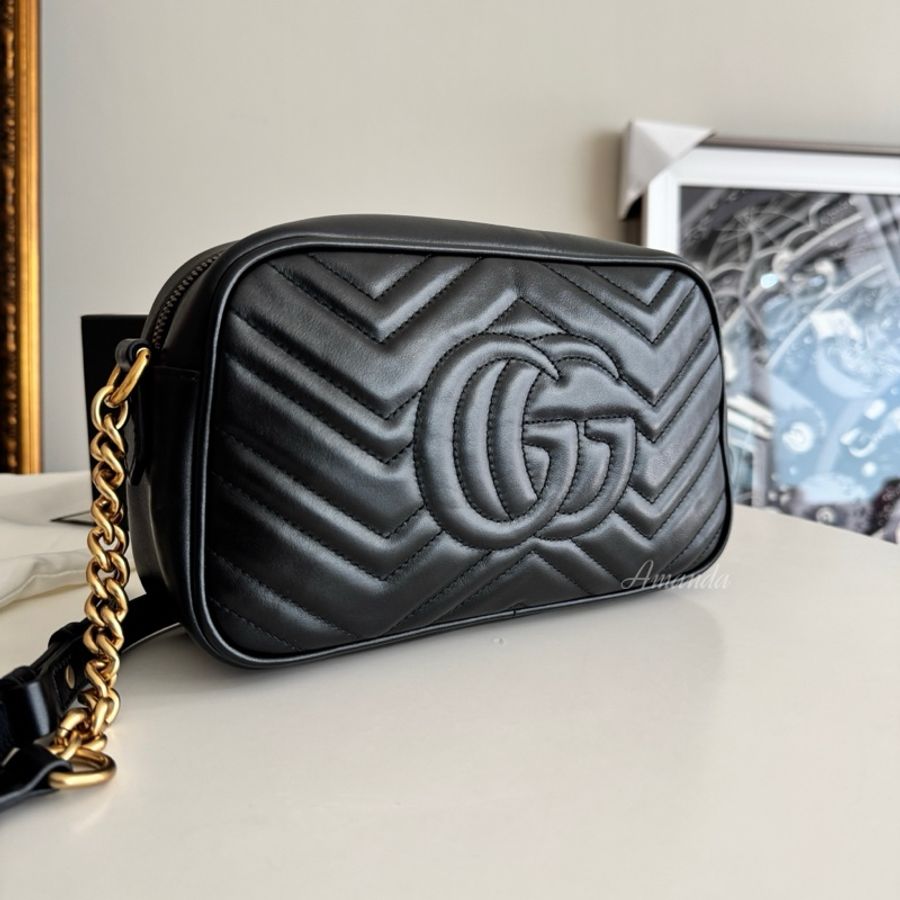 GUCCI GG Marmont絎縫皮革斜背/相機包(黑色) 99新-3
