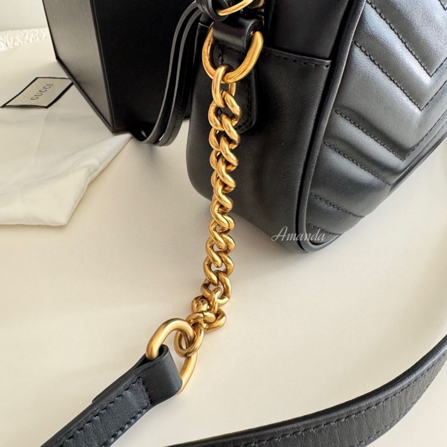 GUCCI GG Marmont絎縫皮革斜背/相機包(黑色) 99新-5