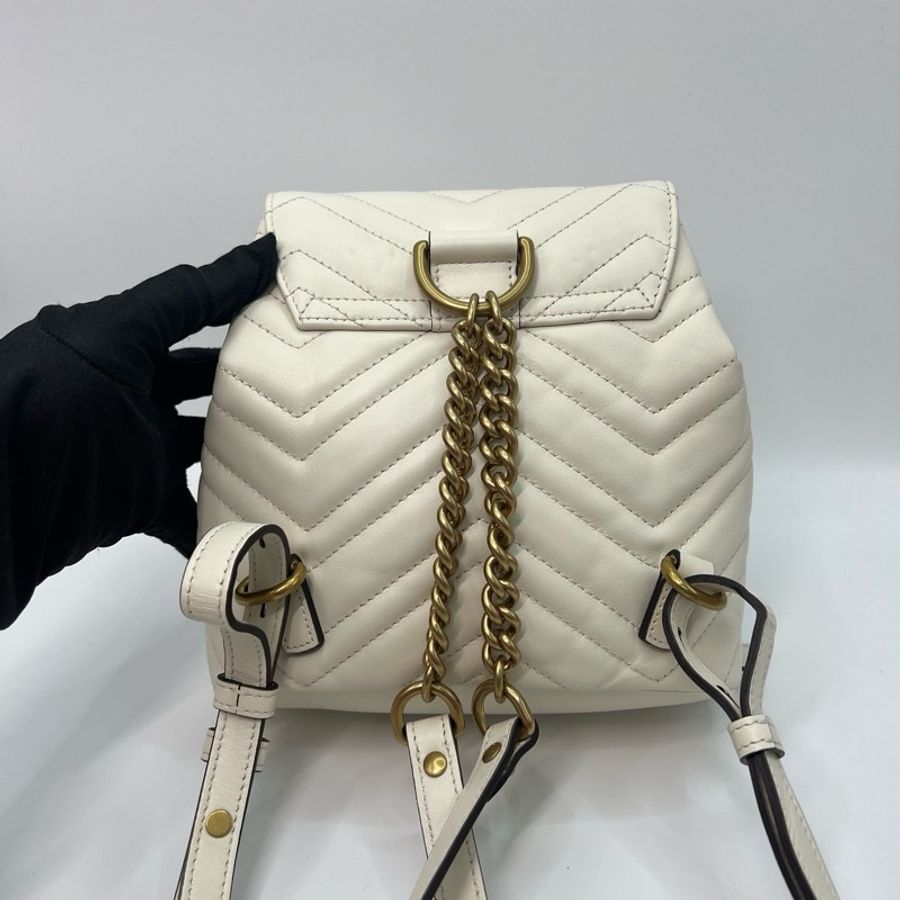 GUCCI 斜紋牛皮皮革Backpack金扣背包 白色-7