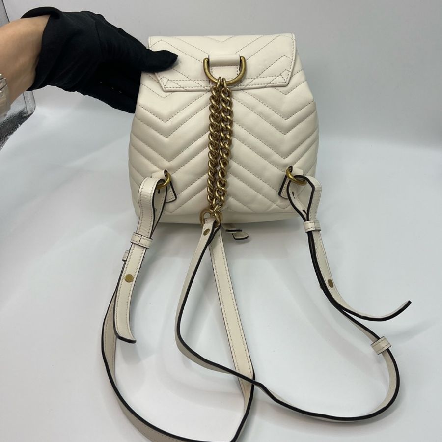 GUCCI 斜紋牛皮皮革Backpack金扣背包 白色-11