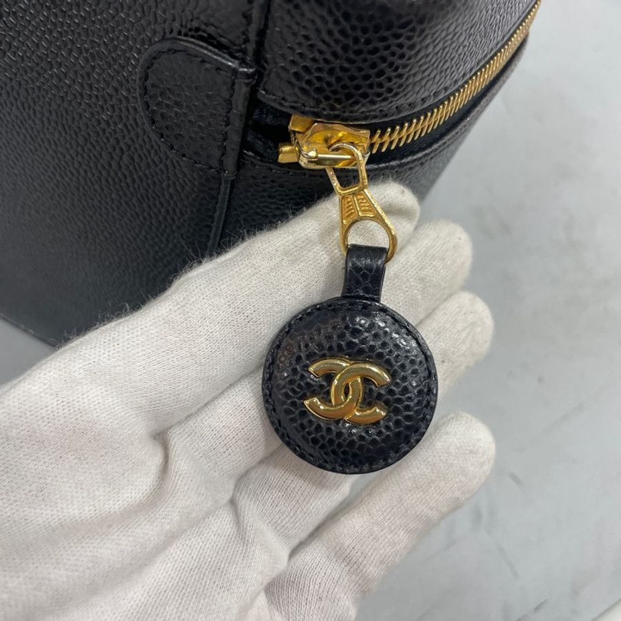 Chanel 黑金荔枝皮化妝盒Vanity手提包-12