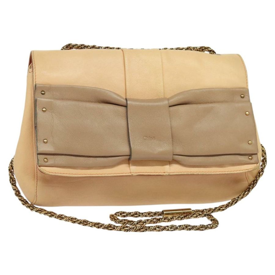 【日本直送】Chloe 鏈條單肩包 皮革 米色 金色 正品 am8219-0