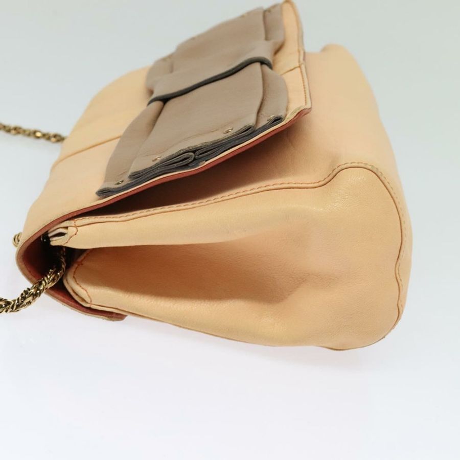 【日本直送】Chloe 鏈條單肩包 皮革 米色 金色 正品 am8219-2