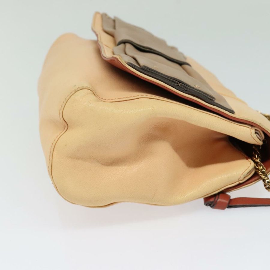 【日本直送】Chloe 鏈條單肩包 皮革 米色 金色 正品 am8219-3