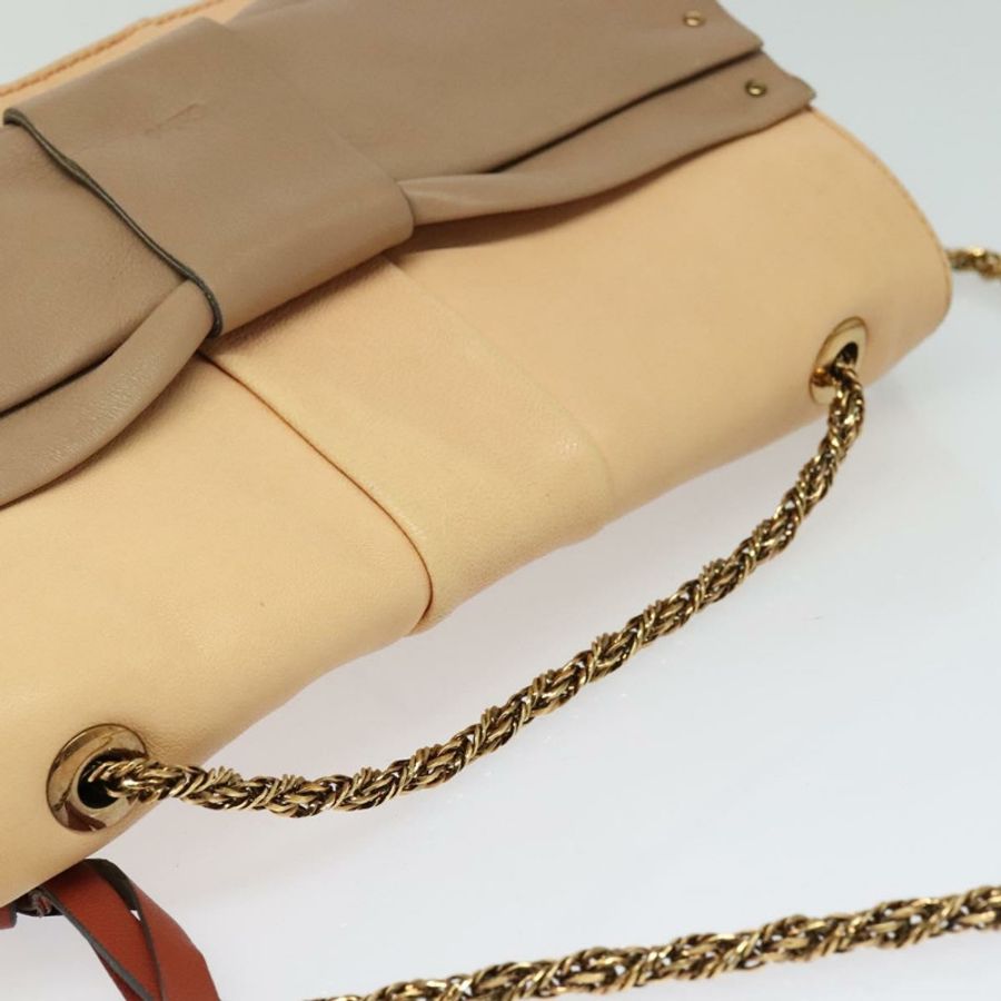 【日本直送】Chloe 鏈條單肩包 皮革 米色 金色 正品 am8219-5