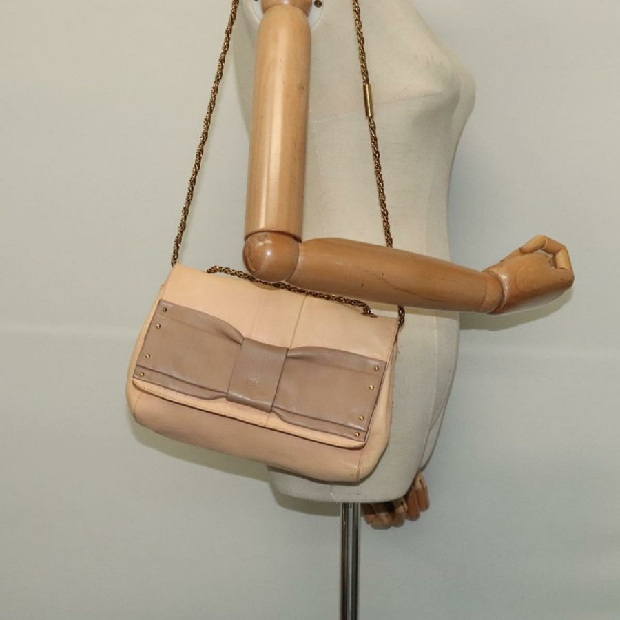 【日本直送】Chloe 鏈條單肩包 皮革 米色 金色 正品 am8219-20
