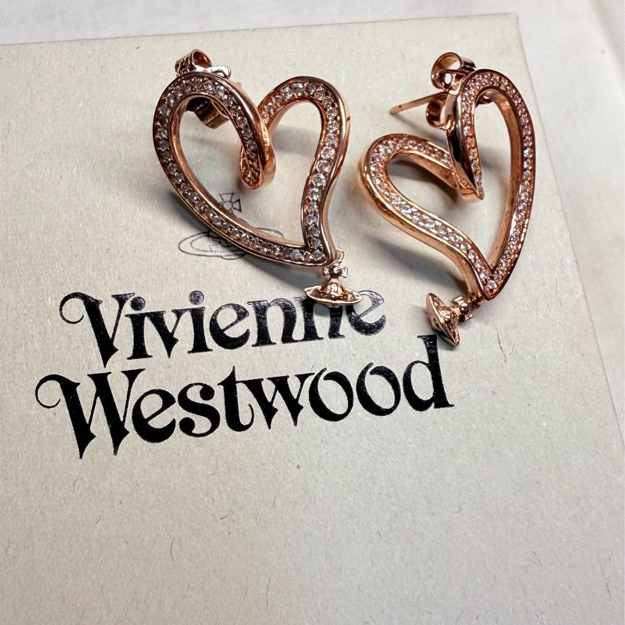 Vivienne Westwood 愛心水鑽小吊墜耳環-0