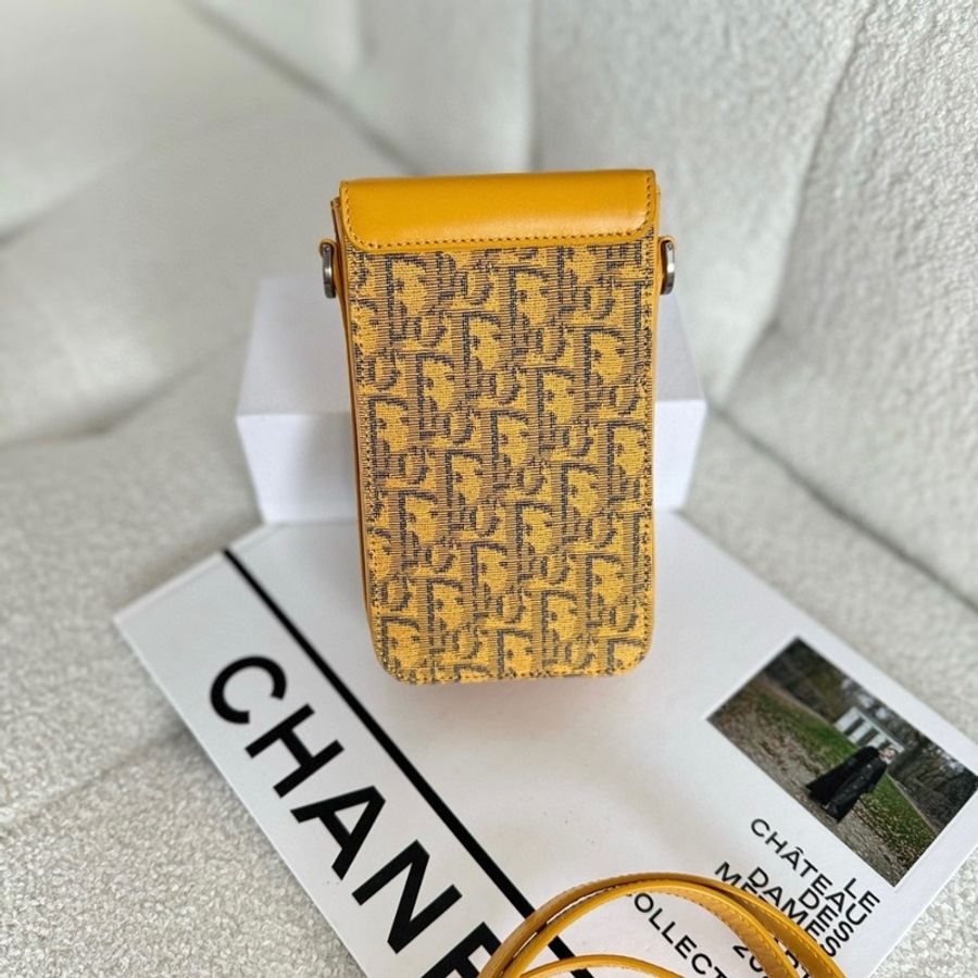 DIOR迪奧 Lock Oblique經典老花印花竪款手機包單肩斜挎包-1