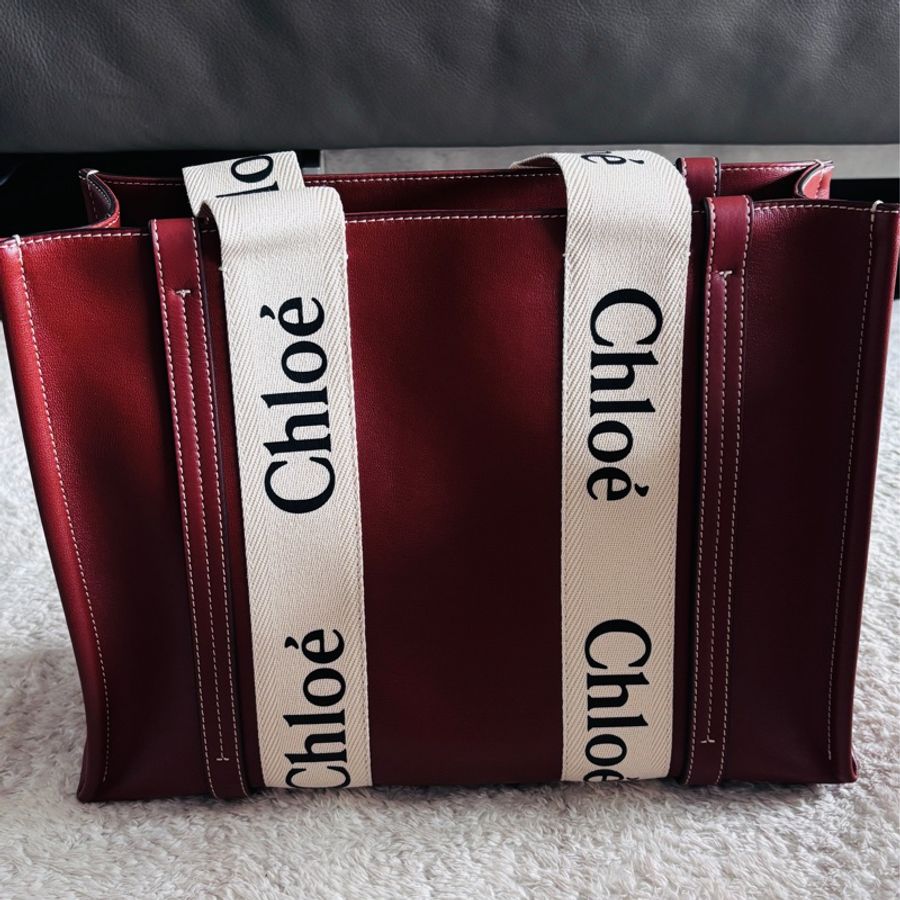 Chloe近全新托特咖啡色全牛皮包中號稀有美麗不撞款-6