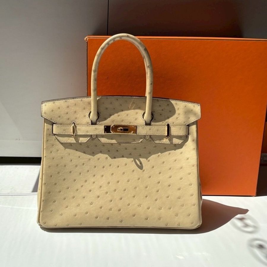 Hermes 金釦淺色鴕鳥皮柏金 30 Birkin-0