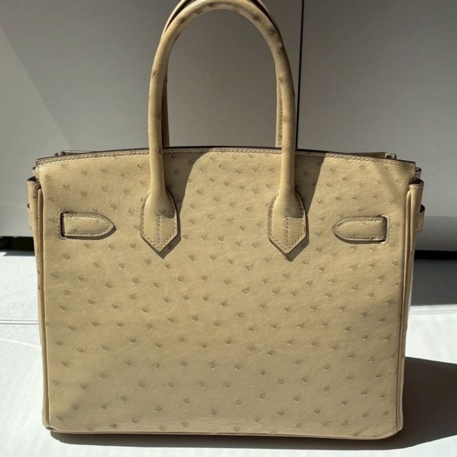 Hermes 金釦淺色鴕鳥皮柏金 30 Birkin-1