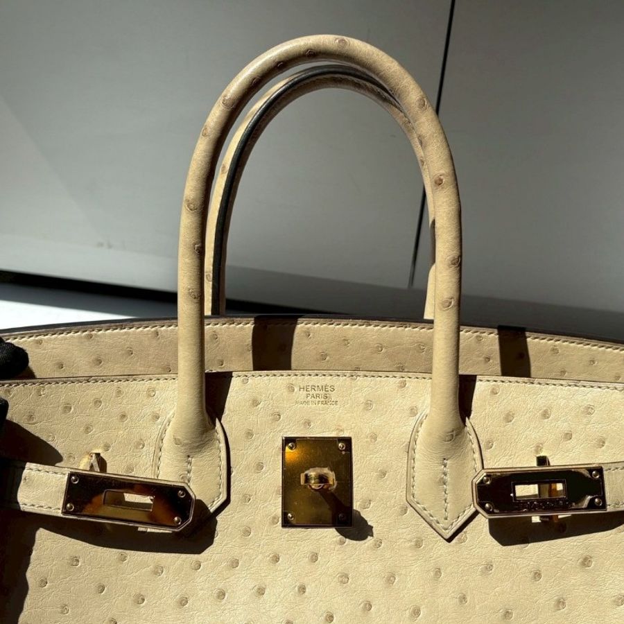 Hermes 金釦淺色鴕鳥皮柏金 30 Birkin-3