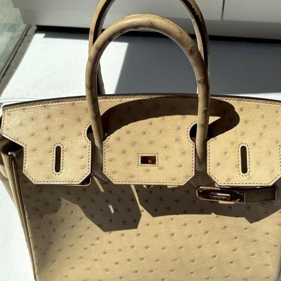 Hermes 金釦淺色鴕鳥皮柏金 30 Birkin-4