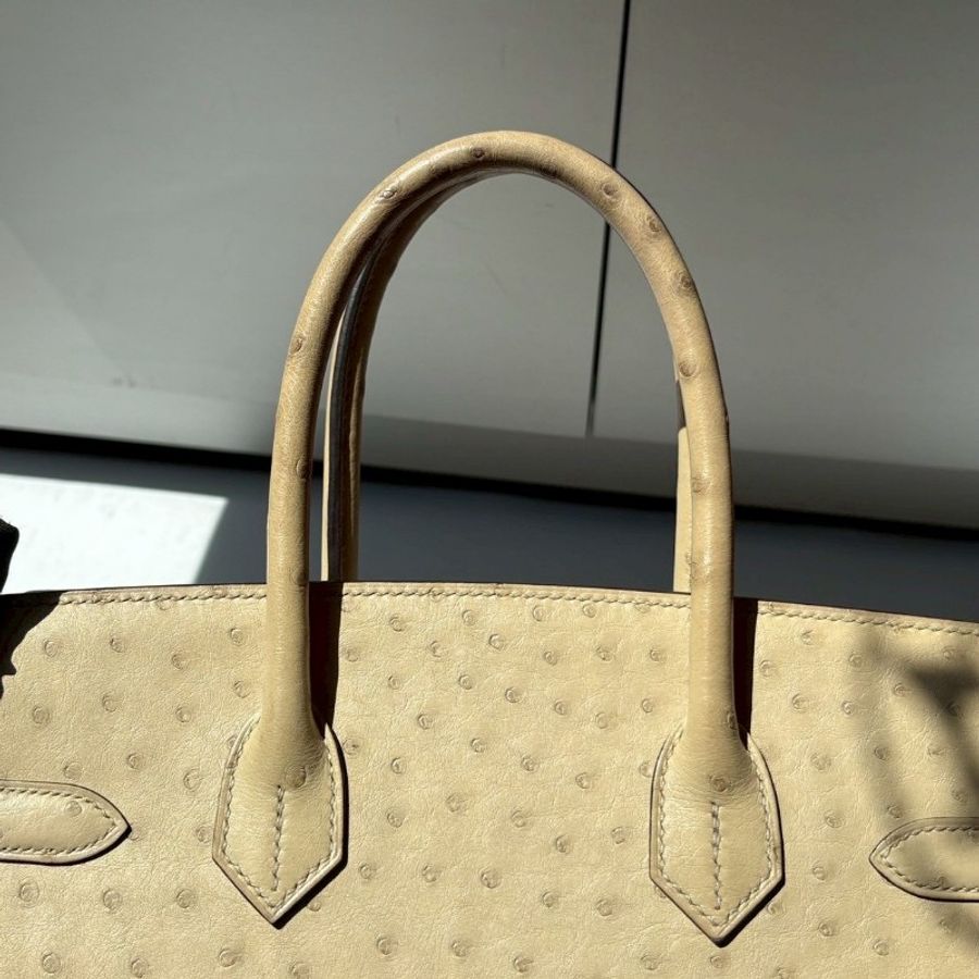 Hermes 金釦淺色鴕鳥皮柏金 30 Birkin-5